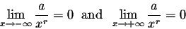 \begin{displaymath}\lim_{x \rightarrow -\infty} \frac{a}{x^r} = 0\;\;\mbox{and}\;\;
\lim_{x \rightarrow +\infty} \frac{a}{x^r} = 0\end{displaymath}