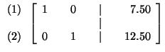 $

\begin{array}{r}

(1) \\

\\

(2)

\end{array}

\left[

\begin{array}{rrrrr...

... \\

& & & & \vert & & \\

0 & & 1 & & \vert & & 12.50

\end{array}

\right] $